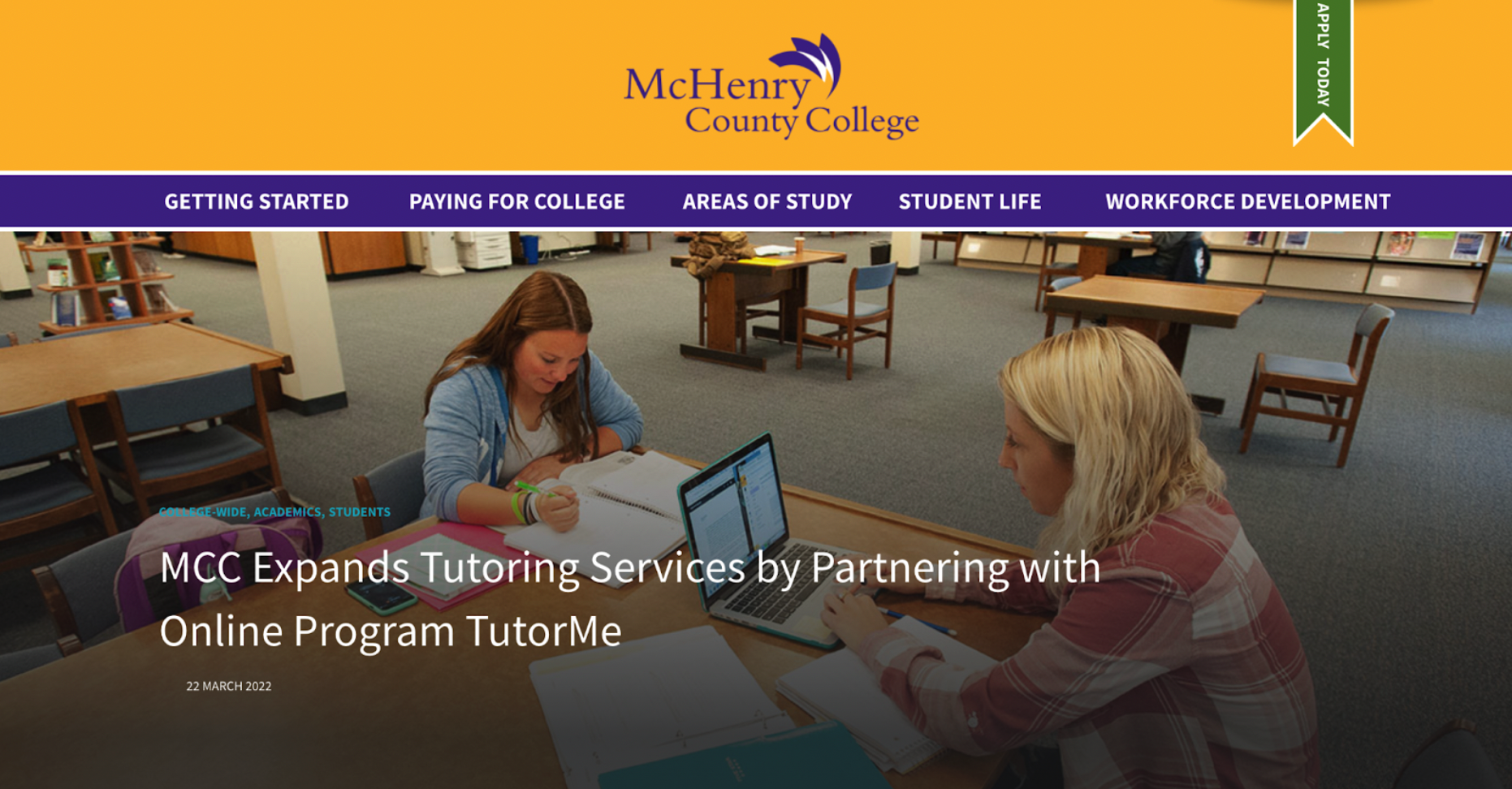 McHenry Country College website announcement